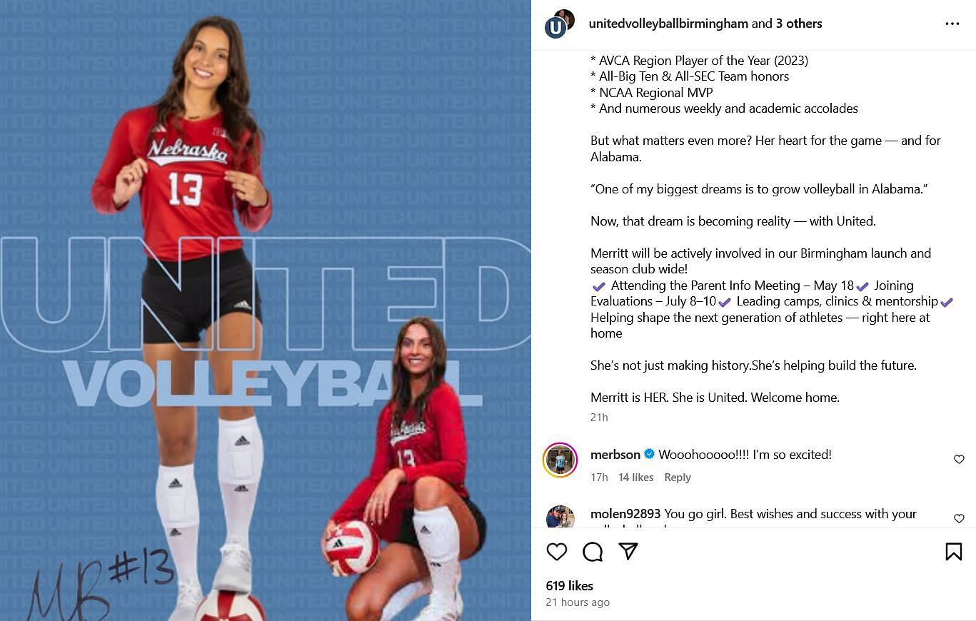 Screenshot of Beason’s Instagram story. Credits - Instagram@unitedvolleyballbirmingham
